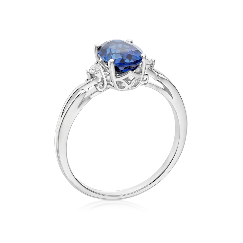 Main Image 3 of Sterling Silver Cubic Zirconia & Created Sapphire Oval Ring