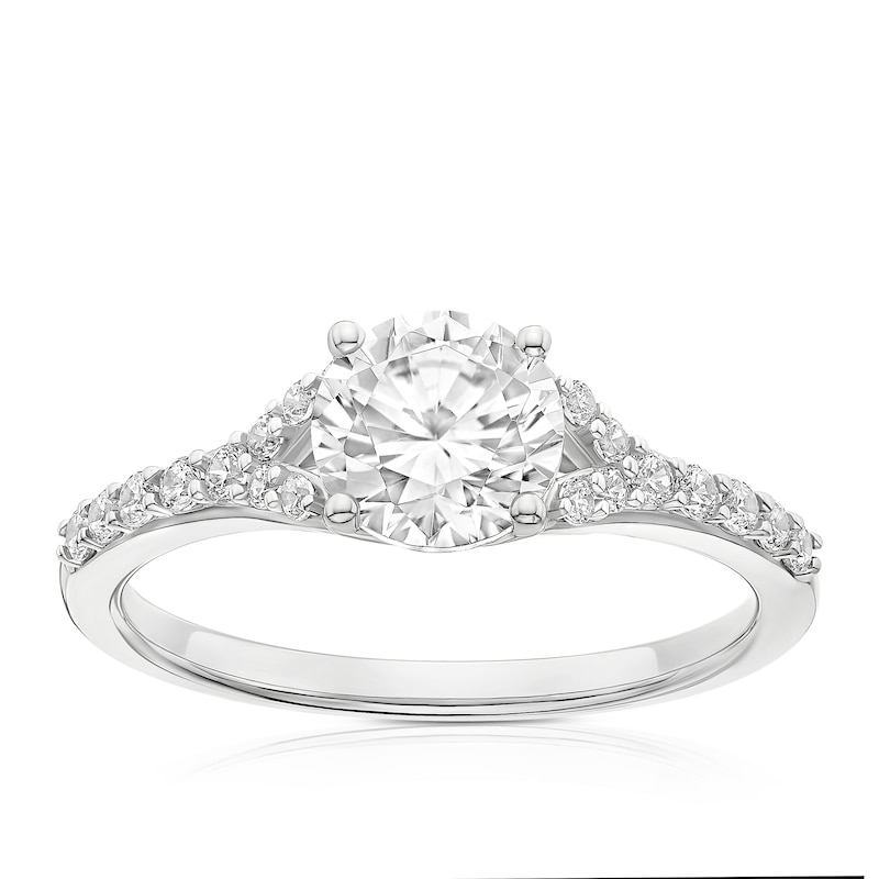 Main Image 1 of Sterling Silver & Cubic Zirconia Set Shoulder Solitaire Ring