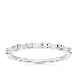 Sterling Silver Baguette & Round Cubic Zirconia Half Eternity Ring
