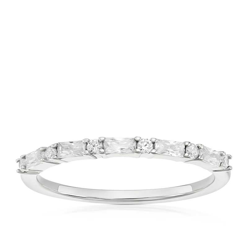 Main Image 1 of Sterling Silver Baguette & Round Cubic Zirconia Half Eternity Ring