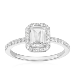 Sterling Silver Baguette Cubic Zirconia Halo Ring