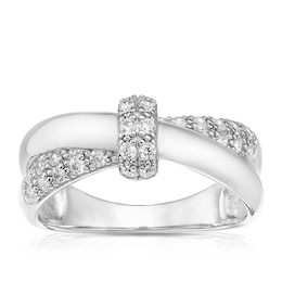 Sterling Silver Cubic Zirconia & Polished Crossover Ring