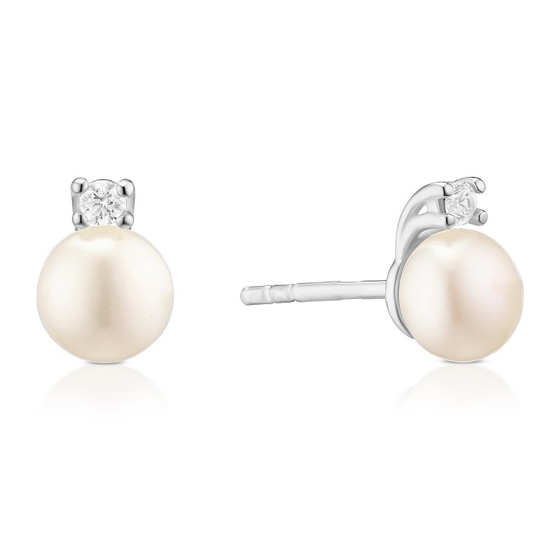 Main Image 1 of Sterling Silver Cubic Zirconia & Cultured Freshwater Pearl Stud Earrings