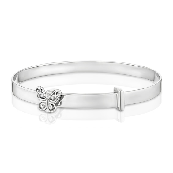 Children's Sterling Silver Cubic Zirconia Filigree Butterfly Bangle