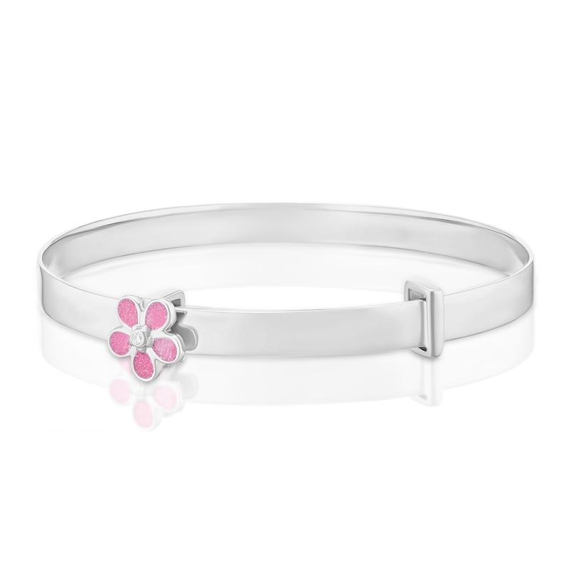Main Image 1 of Children's Sterling Silver Cubic Zirconia Pink Enamel Flower Bangle