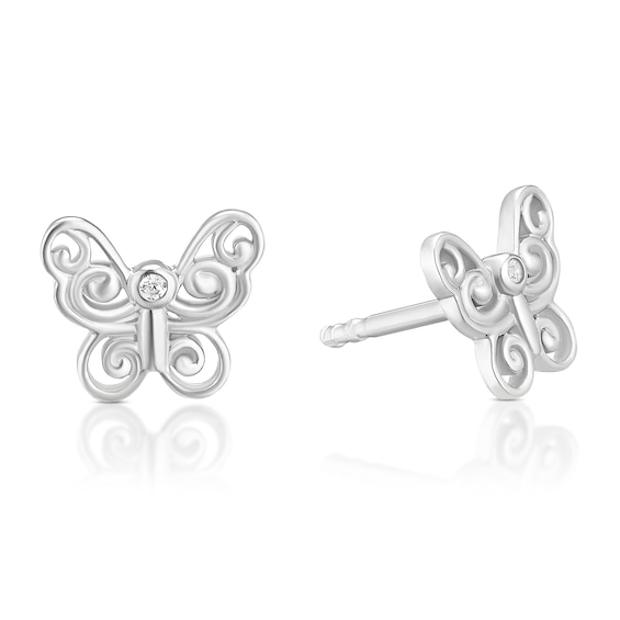 Childrens Sterling Silver Cubic Zirconia Filigree Butterfly 