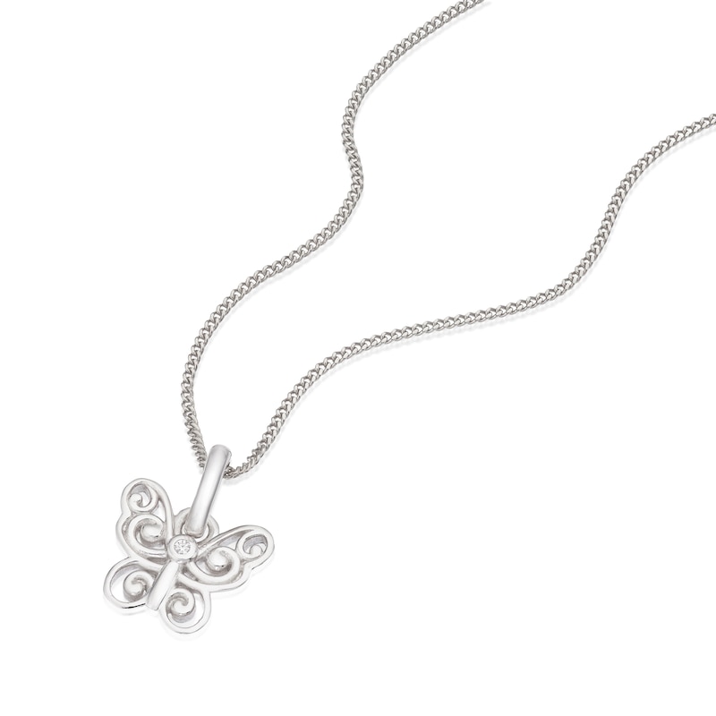 Main Image 2 of Children's Sterling Silver Cubic Zirconia Filigree Butterfly Pendant Necklace
