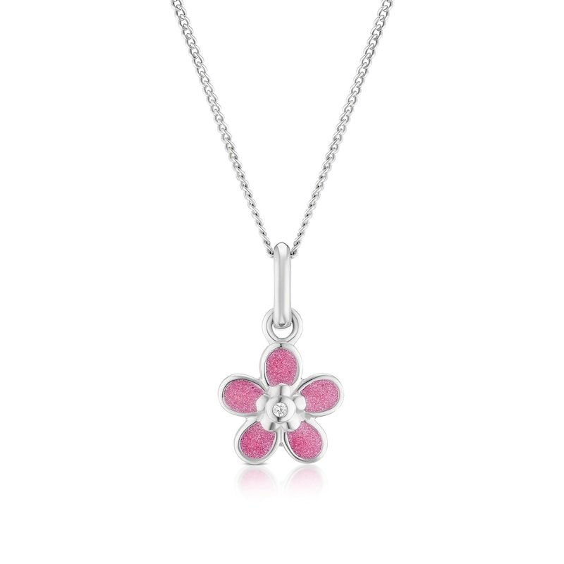 Main Image 1 of Children's Sterling Silver Cubic Zirconia Pink Enamel Flower Pendant Necklace