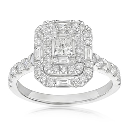 Engagement Ring Platinum Emerald Shaped Double Halo 1ct Diamond Ring