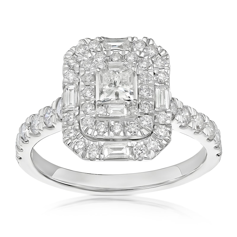 Main Image 1 of Engagement Ring Platinum Emerald Shaped Double Halo 1ct Diamond Ring