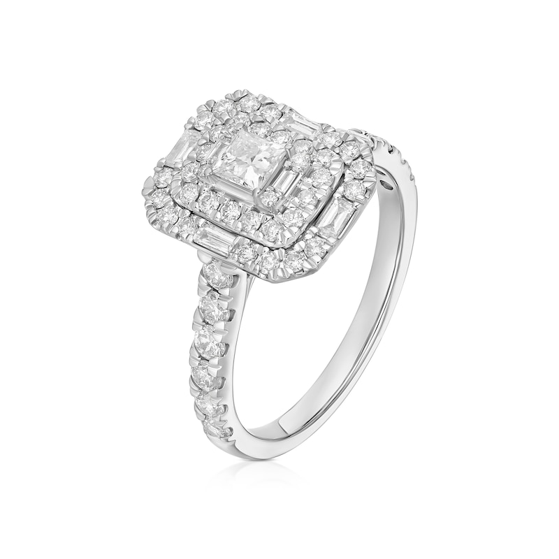 Main Image 2 of Engagement Ring Platinum Emerald Shaped Double Halo 1ct Diamond Ring