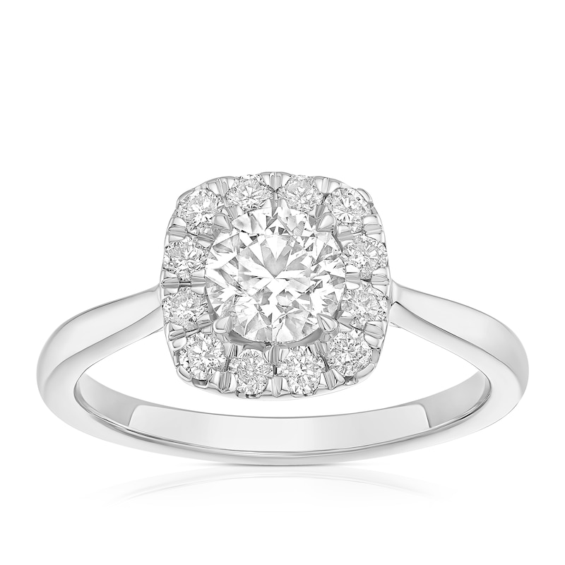 Main Image 1 of Engagement Ring Platinum Cushion Shaped Halo 1ct Diamond Ring