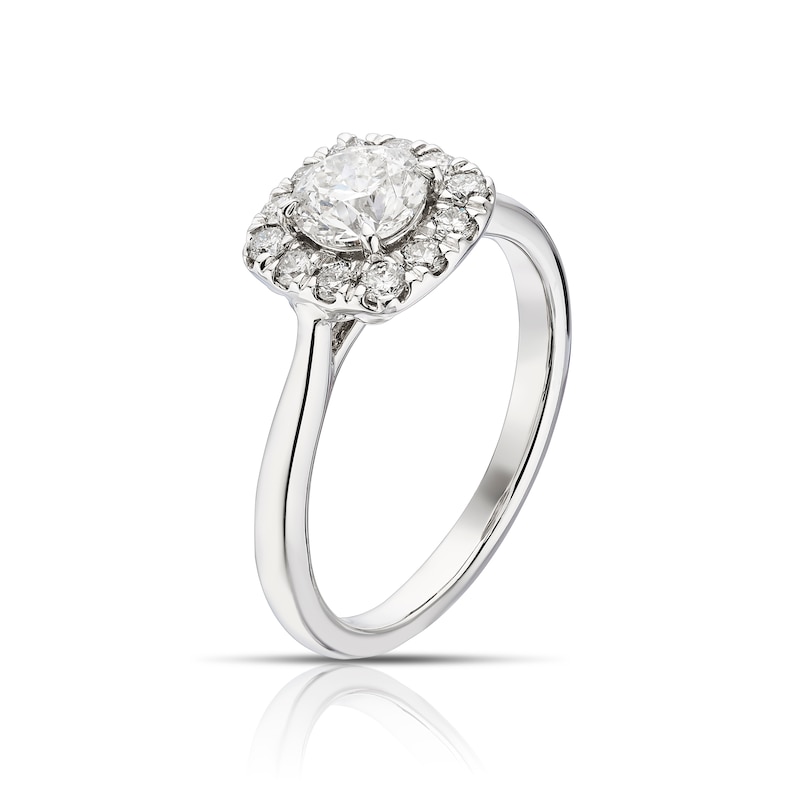 Main Image 2 of Engagement Ring Platinum Cushion Shaped Halo 1ct Diamond Ring