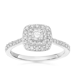 Engagement Ring Platinum Cushion Shaped Double Halo 0.50ct Diamond Ring
