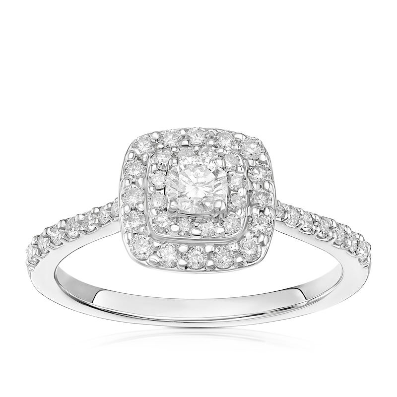 Main Image 1 of Engagement Ring Platinum Cushion Shaped Double Halo 0.50ct Diamond Ring