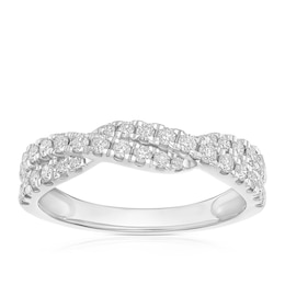 Engagement Ring 9ct White Gold Round Cut Twist Band 0.50ct Diamond Ring