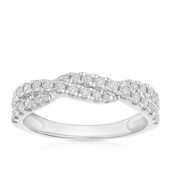 Engagement Ring 9ct White Gold Round Cut Twist Band 0.50ct D