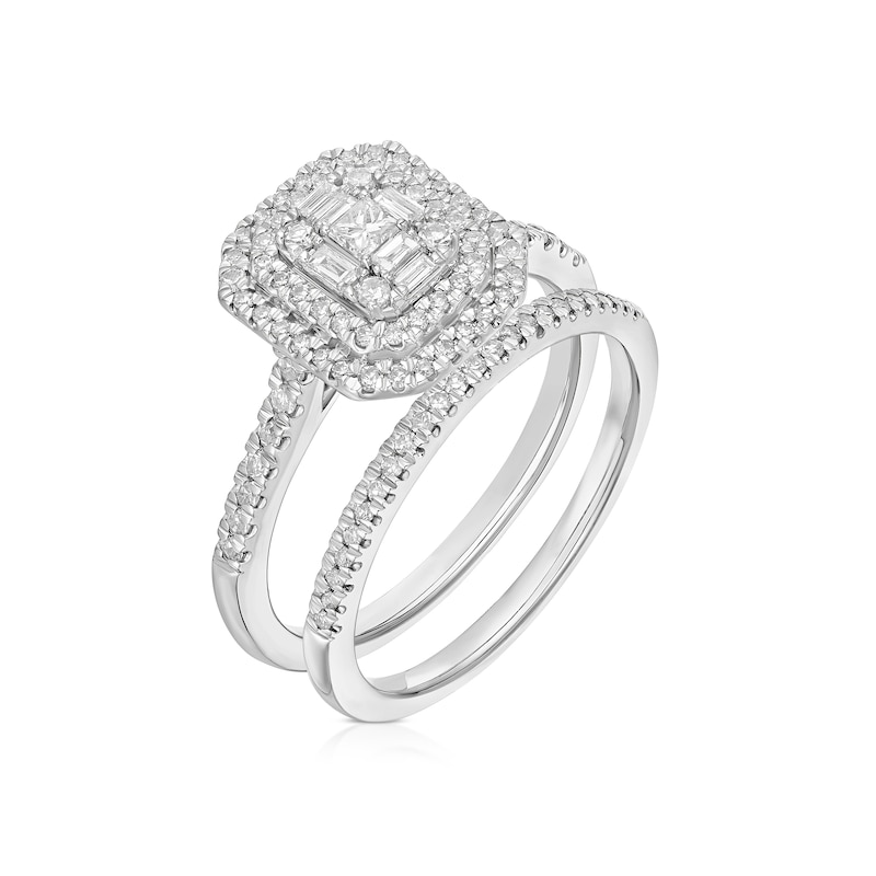 Main Image 2 of Engagement Ring Platinum Emerald Shaped Cluster Bridal Set 0.50ct Diamond Ring