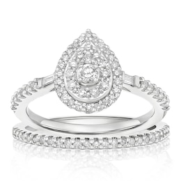 Engagement Ring Platinum Pear Double Halo Bridal Set 0.50ct Diamond Ring