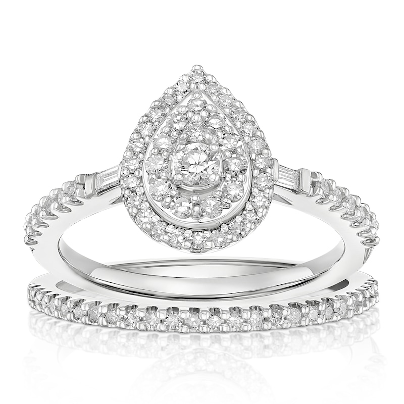 Main Image 1 of Engagement Ring Platinum Pear Double Halo Bridal Set 0.50ct Diamond Ring
