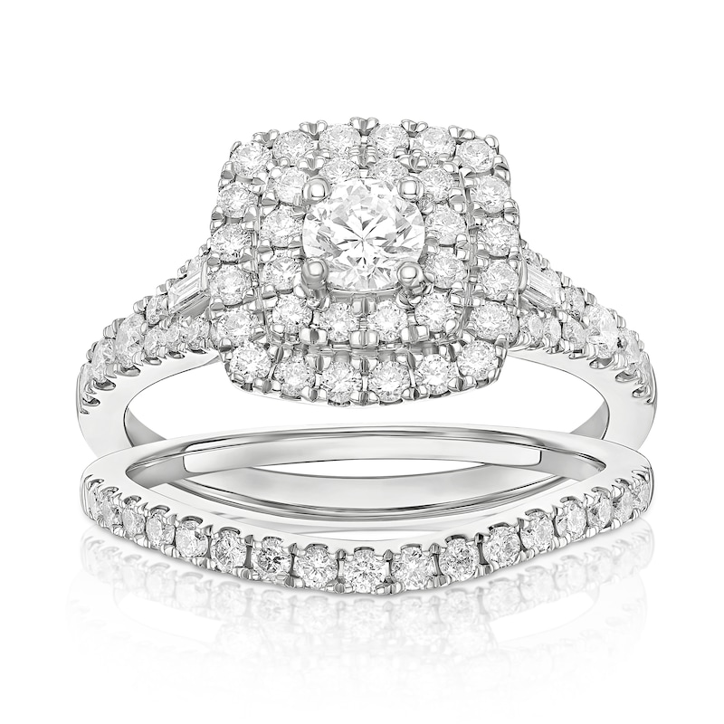 Main Image 1 of Engagement Ring Platinum Cushion Shaped Halo Bridal Set 1ct Diamond Ring