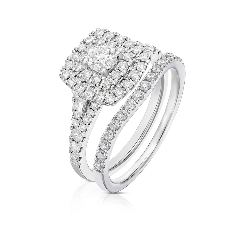 Main Image 2 of Engagement Ring Platinum Cushion Shaped Halo Bridal Set 1ct Diamond Ring