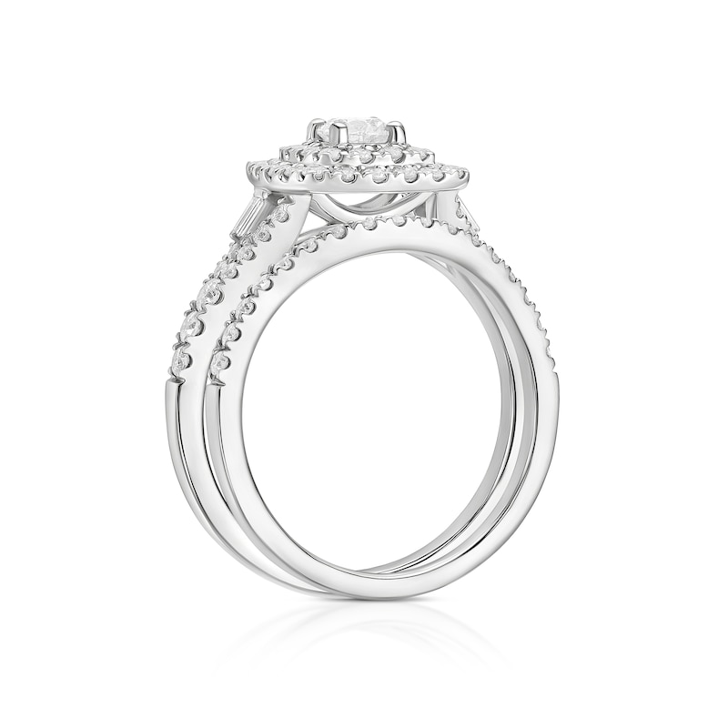 Main Image 2 of Engagement Ring Platinum Cushion Shaped Halo Bridal Set 1ct Diamond Ring