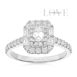 Engagement Ring Vera Wang Platinum Emerald & Baguette Cut Halo 0.70ct Diamond Ring