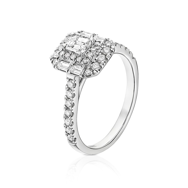 Main Image 2 of Engagement Ring Vera Wang Platinum Emerald & Baguette Cut Halo 0.70ct Diamond Ring