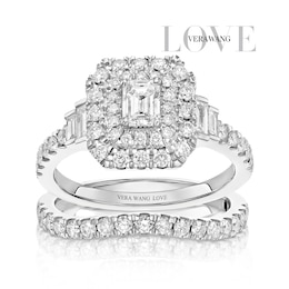 Engagement Ring Vera Wang Platinum Emerald Shaped Bridal Set 1.25ct Diamond Ring