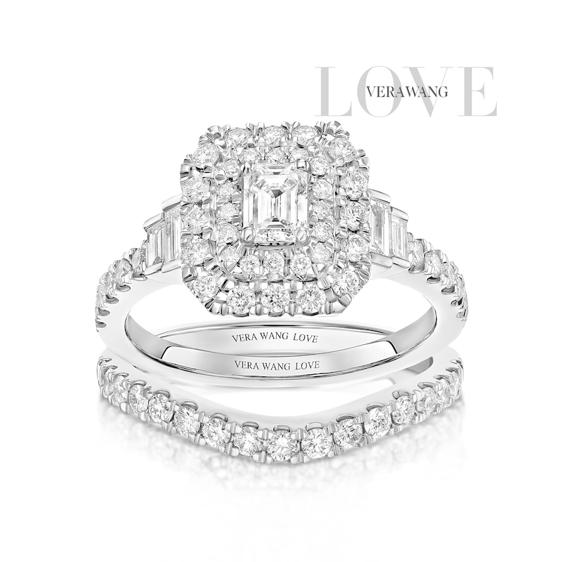 Main Image 1 of Engagement Ring Vera Wang Platinum Emerald Shaped Bridal Set 1.25ct Diamond Ring