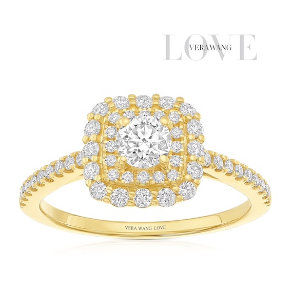 Engagement Ring Vera Wang 18ct Yellow Gold Round Cut Double Halo 0.60ct Diamond Ring