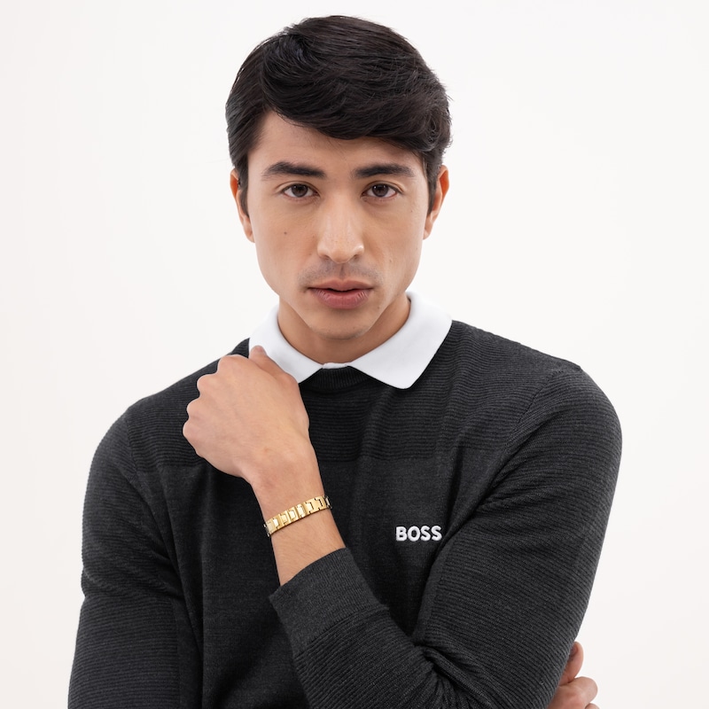Main Image 4 of BOSS Candor Men's Gold IP 7.5" Linked Bracelet