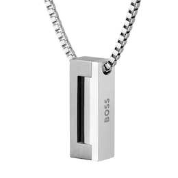 BOSS Candor Men's Stainless Steel 24" Rectangle Pendant Necklace