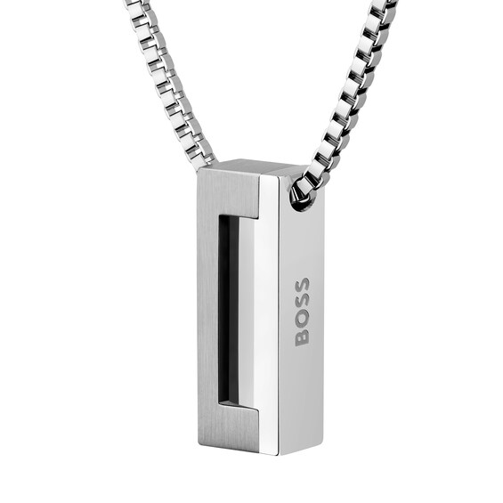 BOSS Candor Mens Stainless Steel 24 Rectangle Pendant Necklace