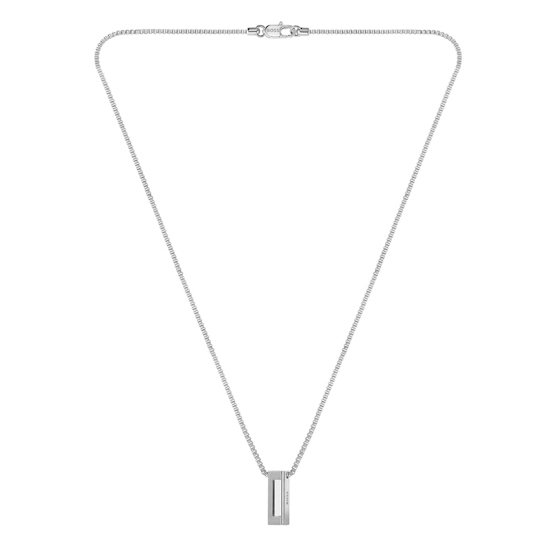 Main Image 2 of BOSS Candor Men's Stainless Steel 24" Rectangle Pendant Necklace