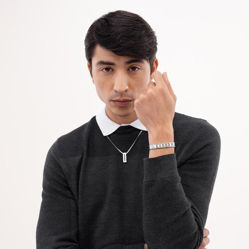 Main Image 7 of BOSS Candor Men's Stainless Steel 24" Rectangle Pendant Necklace