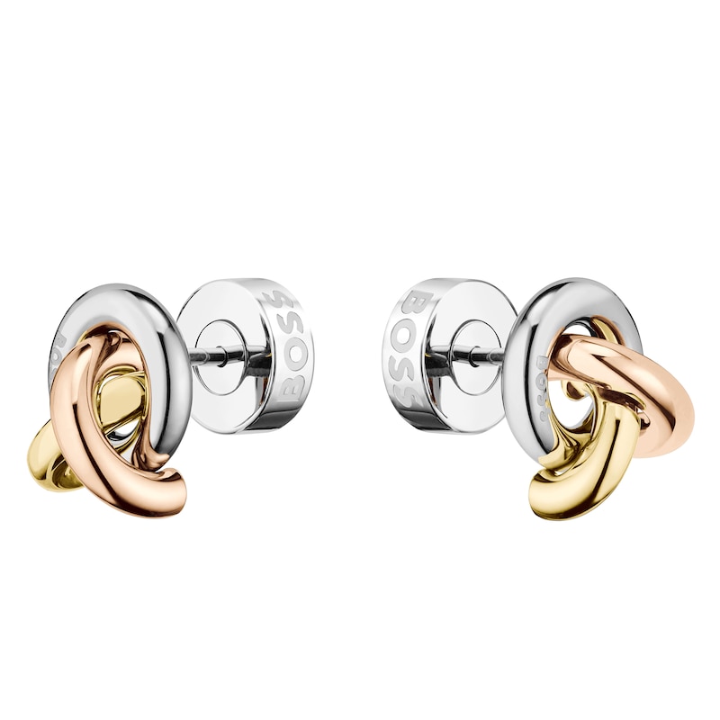 Main Image 1 of BOSS Harmonie Tri Tone 10mm Knot Stud Earrings