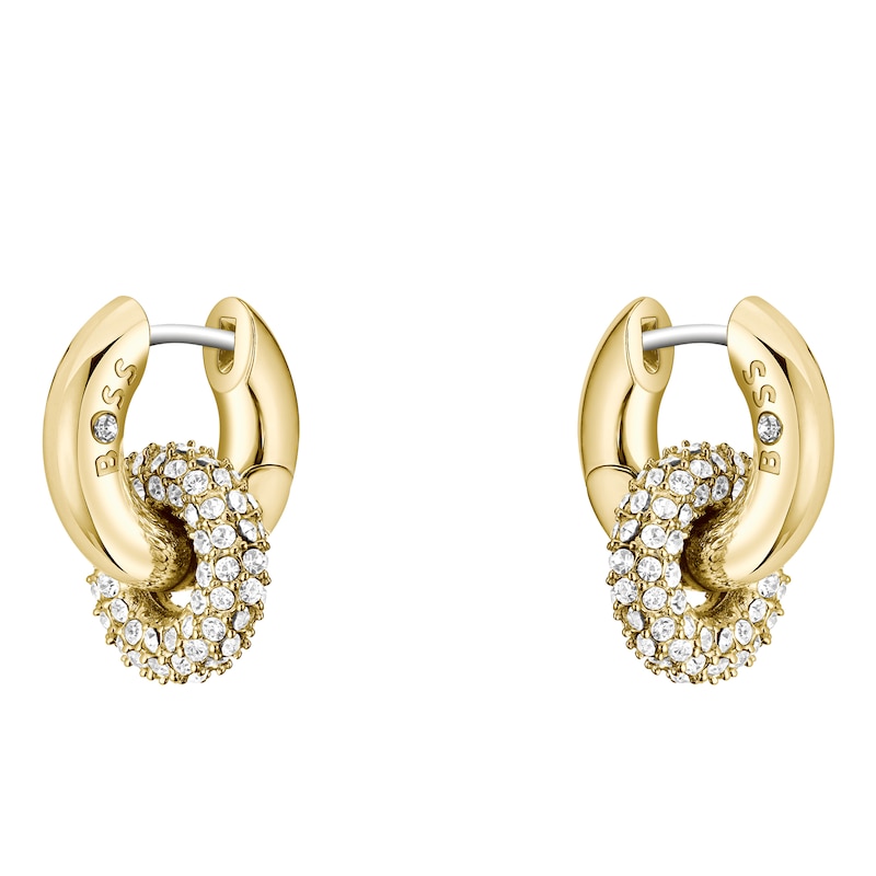 Main Image 1 of BOSS Live Precious Women's Gold IP 14mm Crystal Huggie Earrings