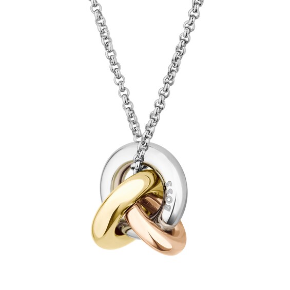 BOSS Harmonie Womens Tri Tone 18+1 Crystal Knot Pendant