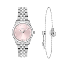 BOSS Graceful Stainless Steel Watch & Live Precious Bracelet Crystal Gift Set