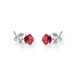 Thomas Sabo Romance Sterling Silver & Red Enamel Rose Style Stud Earrings