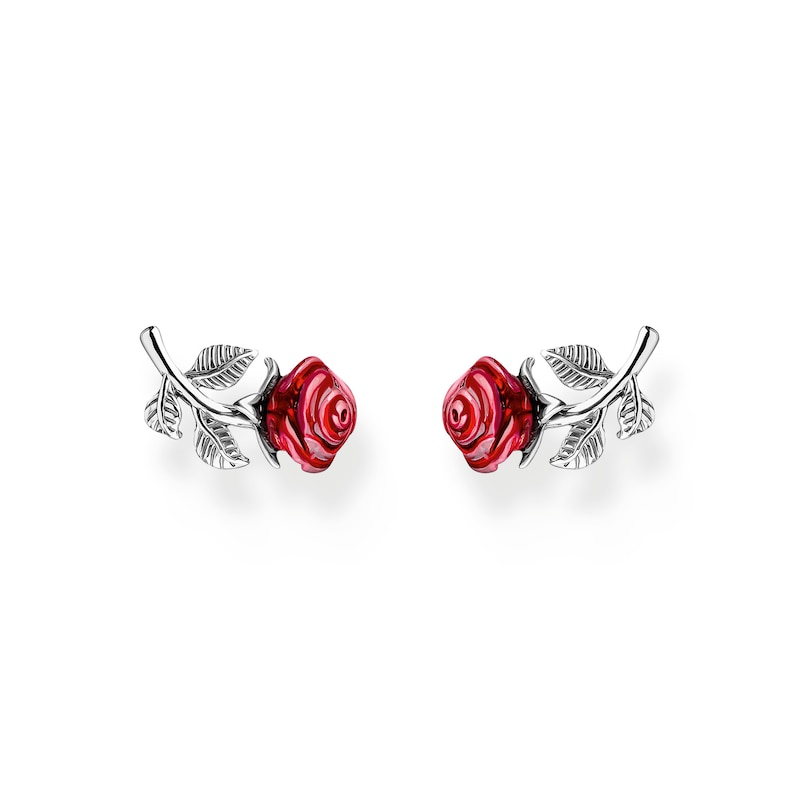 Main Image 1 of Thomas Sabo Romance Sterling Silver & Red Enamel Rose Style Stud Earrings