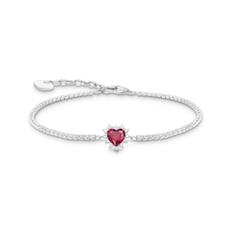 Thomas Sabo Heart Sterling Silver Lab Grown Ruby & Zirconia Tennis Bracelet