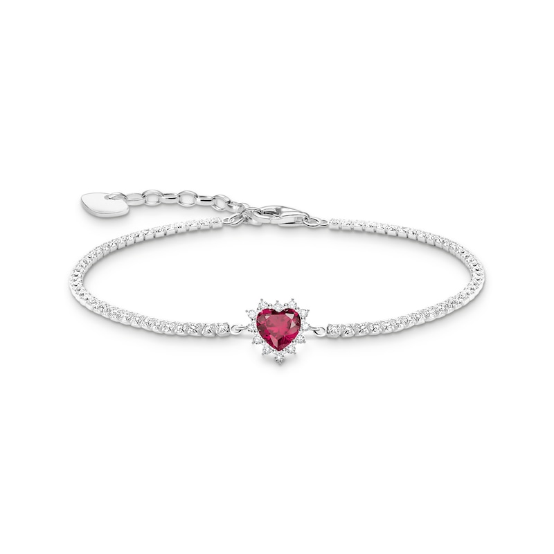 Main Image 1 of Thomas Sabo Heart Sterling Silver Lab Grown Ruby & Zirconia Tennis Bracelet