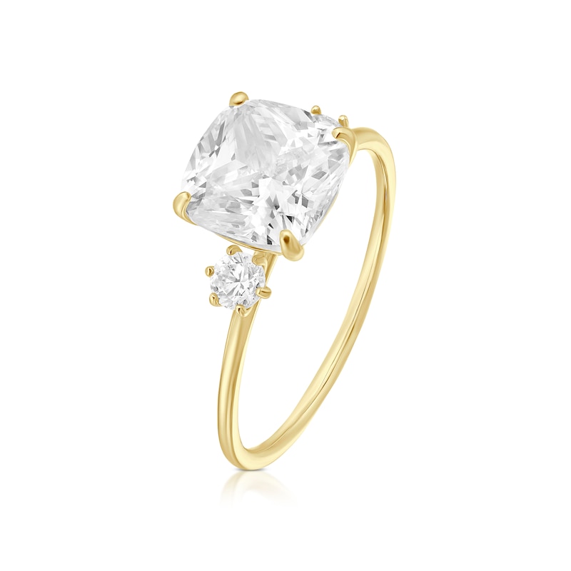 Main Image 2 of 9ct Yellow Gold & Cubic Zirconia Cushion Shaped Trilogy Ring