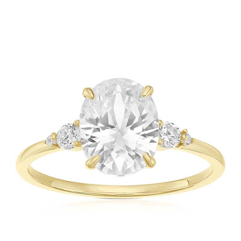 Main Image 1 of 9ct Yellow Gold & Cubic Zirconia Oval Shaped Trilogy Ring