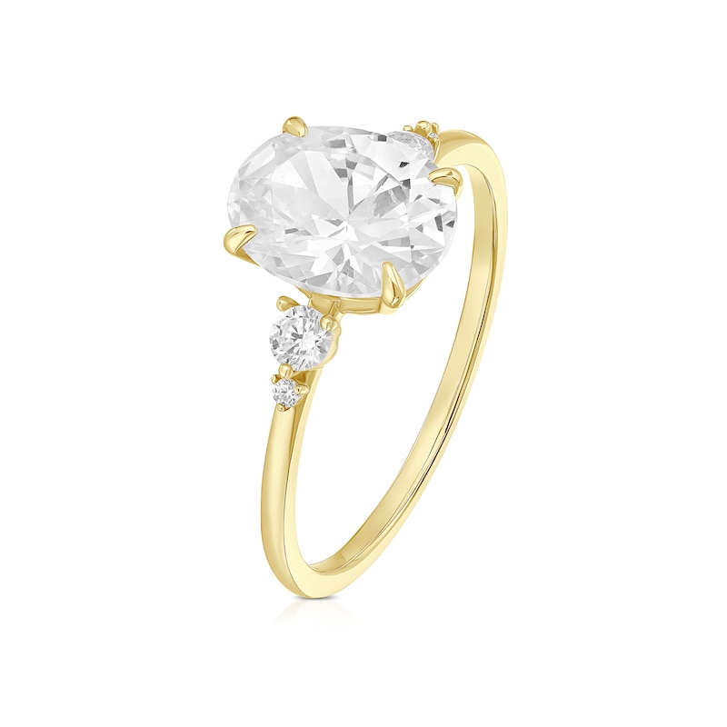 Main Image 2 of 9ct Yellow Gold & Cubic Zirconia Oval Shaped Trilogy Ring