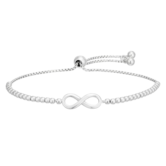 Sterling Silver 9.85" Infinity Symbol Adjustable Bead Bracelet