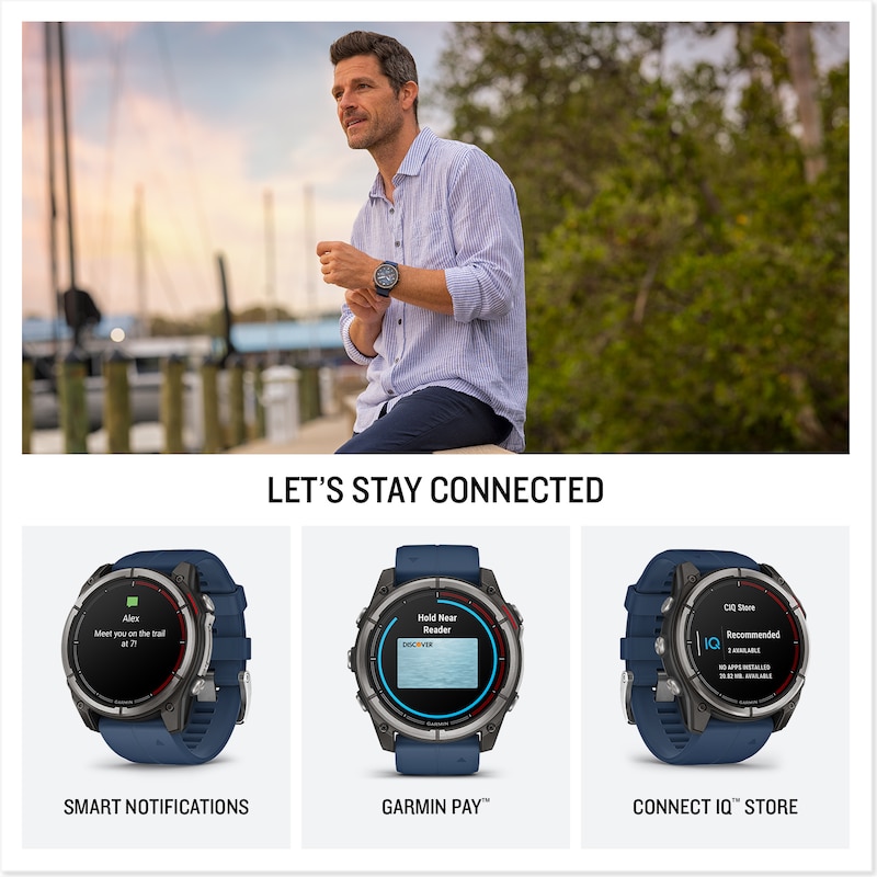 Main Image 4 of Garmin Quatix 8 Marine 47mm Amoled Blue Silicone Strap Watch